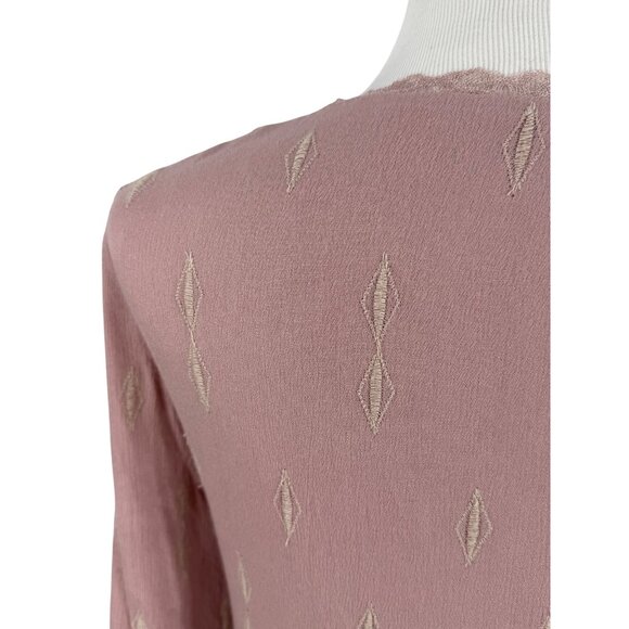 Blue Rain Embroidered Mauve Pink Lace Trim Babydoll Mini Dress S | Coquette Boho - Picture 8 of 16